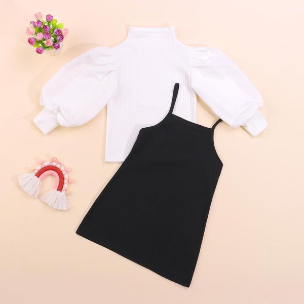 clothing sets 2 pieces kids suit set, solid color mock neck long puff sleeve ribbed + slip dress for toddler, 1-6 years, White
clothing sets 2 pieces kids suit set, solid color mock neck long puff sleeve ribbed + slip dress for toddler, 1-6 years, White