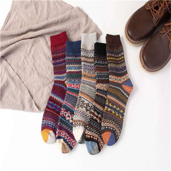new socks for men and women in winter thickened thick thread national style rabbit wool women's, Black