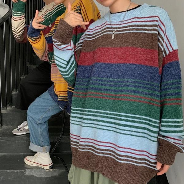 men's sweaters men korean fashion thin stripe crew neck oversized street autumn pullovers 2021, White;black
men's sweaters men korean fashion thin stripe crew neck oversized street autumn pullovers 2021, White;black