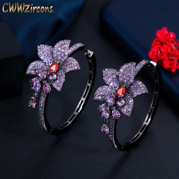 chic black gold color purple cubic zirconia crystal round big dangle drop flower charms hoop earrings for women cz820 210714, Golden;silver
chic black gold color purple cubic zirconia crystal round big dangle drop flower charms hoop earrings for women cz820 210714, Golden;silver