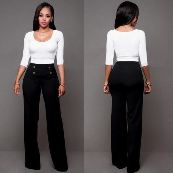 women's pants & capris women long flare high waist solid casual elastic button ol formal full trousers clothes, Black;white
women's pants & capris women long flare high waist solid casual elastic button ol formal full trousers clothes, Black;white