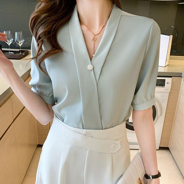 women's blouses & shirts 2021 summer women casual loose short sleeve v-neck chiffon fashion elegant office lady clothing, White
women's blouses & shirts 2021 summer women casual loose short sleeve v-neck chiffon fashion elegant office lady clothing, White