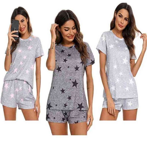 star printed pyjama sleepwear female casual o neck short sleeve elastic waist nightwear retro women's pajamas sets 210809, Black;red
star printed pyjama sleepwear female casual o neck short sleeve elastic waist nightwear retro women's pajamas sets 210809, Black;red