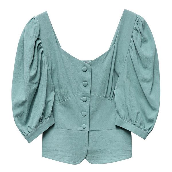 women's blouses & shirts women 2021 fashion button-up cropped vintage v neck puff sleeve female blusas chic blouse sexy, White
women's blouses & shirts women 2021 fashion button-up cropped vintage v neck puff sleeve female blusas chic blouse sexy, White