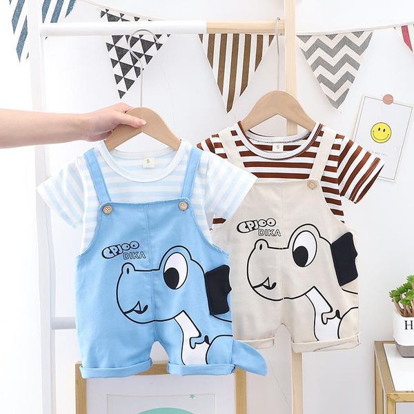 summer children's short-sleeved suit cartoon t-shirt + strap denim shorts cotton sports two-piece clothing sets, White
summer children's short-sleeved suit cartoon t-shirt + strap denim shorts cotton sports two-piece clothing sets, White
