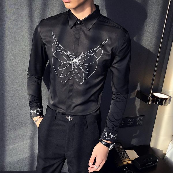 black/white butterfly embroidered social shirts dressed for men's clothing 2021 long sleeve simple solid thin casual fit tuxedo 3xl-m, White;black
black/white butterfly embroidered social shirts dressed for men's clothing 2021 long sleeve simple solid thin casual fit tuxedo 3xl-m, White;black