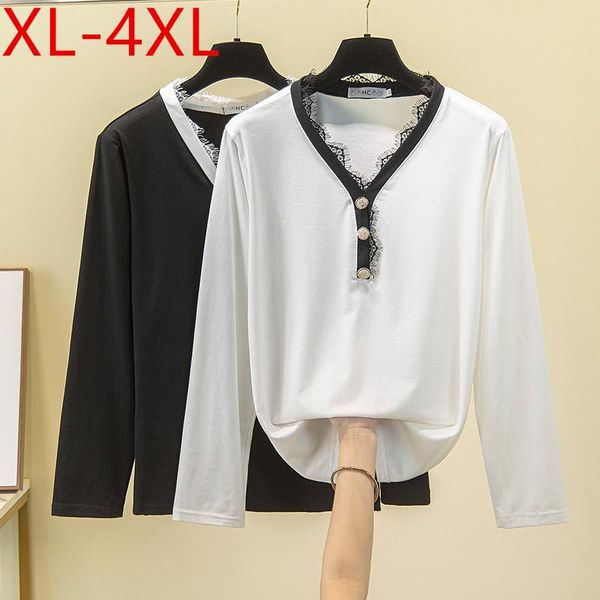 plus size t-shirt autumn women lace v neck long sleeve button cotton large loose casual tees xl 2xl 3xl 4xl, Black
plus size t-shirt autumn women lace v neck long sleeve button cotton large loose casual tees xl 2xl 3xl 4xl, Black