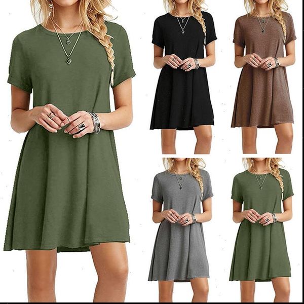 2021 summer women a line short sleeves casual dress o neck elegant brief solid female dress 4 colors, Black;gray
2021 summer women a line short sleeves casual dress o neck elegant brief solid female dress 4 colors, Black;gray
