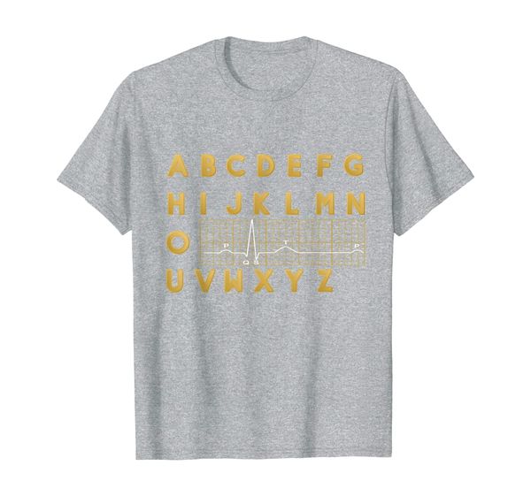 pqrst heartbeats nurse funny alphabet ecg wave gift t-shirt, White;black