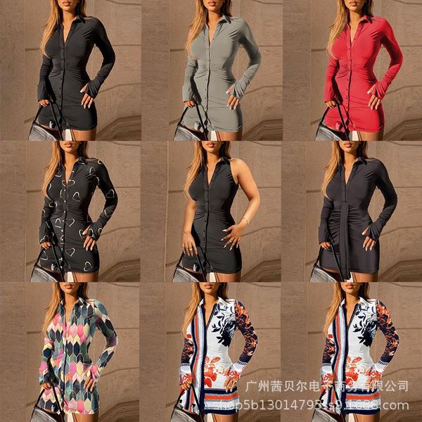 casual dresses 2021 european and american style black pleated tight-fitting shirt dress birthday for women, Black;gray
casual dresses 2021 european and american style black pleated tight-fitting shirt dress birthday for women, Black;gray