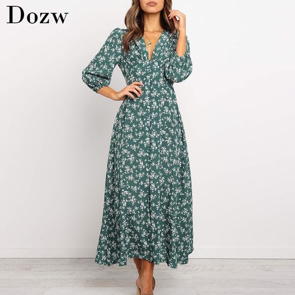 women elegant v neck long shirt dress autumn floral print three quarter sleeve split dress casual button boho midi dresses 210316, Black;gray
women elegant v neck long shirt dress autumn floral print three quarter sleeve split dress casual button boho midi dresses 210316, Black;gray