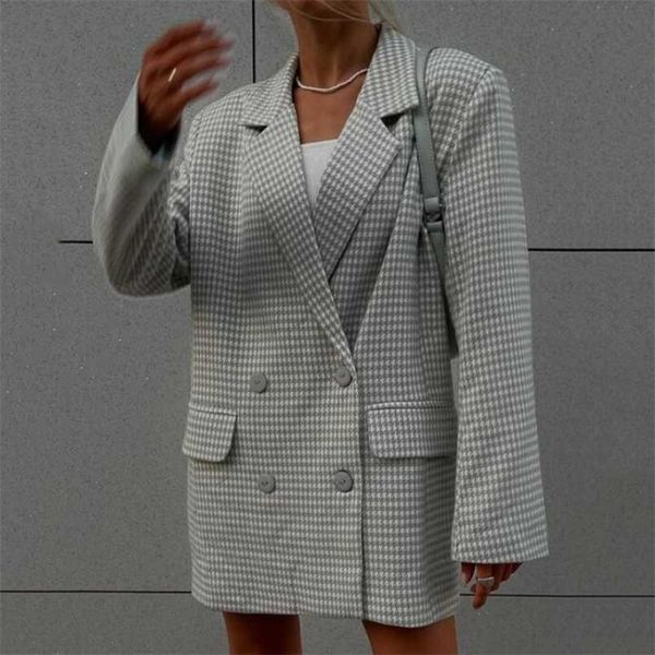 holiwind stylish chic houndstooth gray plaid oversized suit women double breasted pockets long texture blazers with buttons 211101, White;black
holiwind stylish chic houndstooth gray plaid oversized suit women double breasted pockets long texture blazers with buttons 211101, White;black