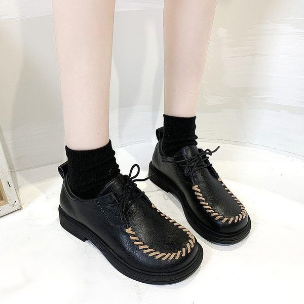 british small leather shoes new college style wild autumn spring and autumn new retro student lace-up shoes x721, Black