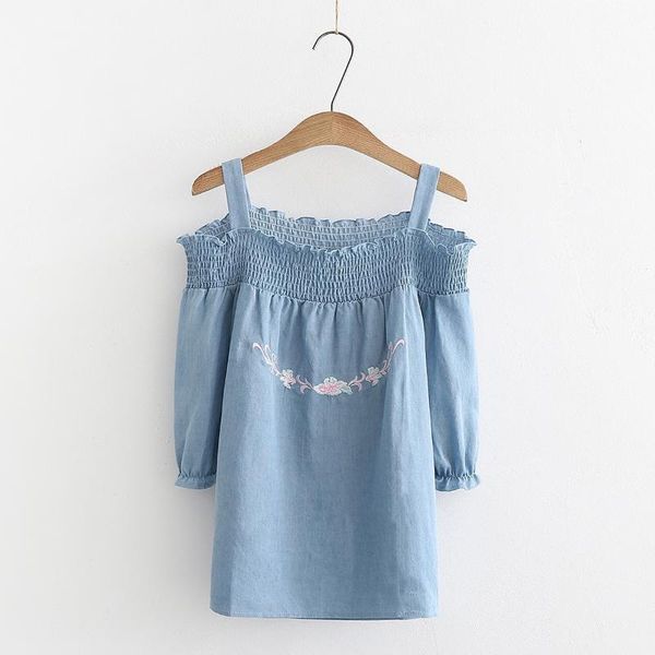 women's blouses & shirts embroidery floral off shoulder suspender strap short sleeve ruffles loose blouse pretty ladies summer denim s, White
women's blouses & shirts embroidery floral off shoulder suspender strap short sleeve ruffles loose blouse pretty ladies summer denim s, White