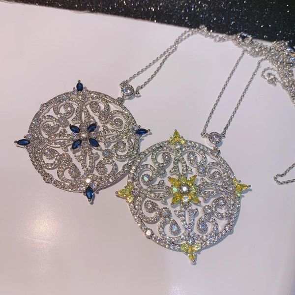 pendant necklaces vintage blue/yellow/white crystal round hollow out flower zircon micro paved stone necklace party jewelry accessories, Silver
pendant necklaces vintage blue/yellow/white crystal round hollow out flower zircon micro paved stone necklace party jewelry accessories, Silver