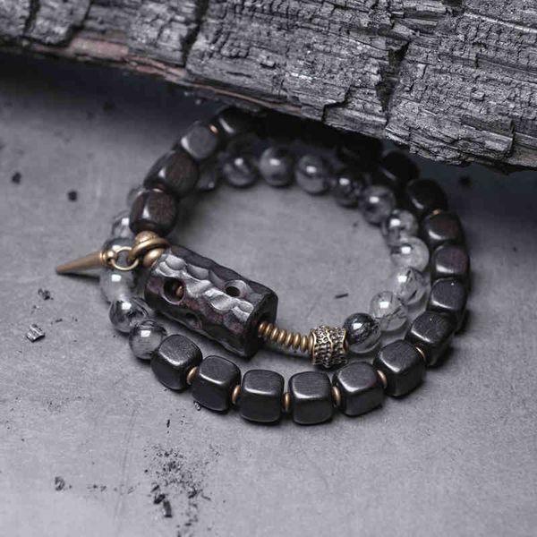 black sandalwood mixed with hair crystal bracelet men's personalized texture double ring hand string national fashion, Golden;silver
black sandalwood mixed with hair crystal bracelet men's personalized texture double ring hand string national fashion, Golden;silver