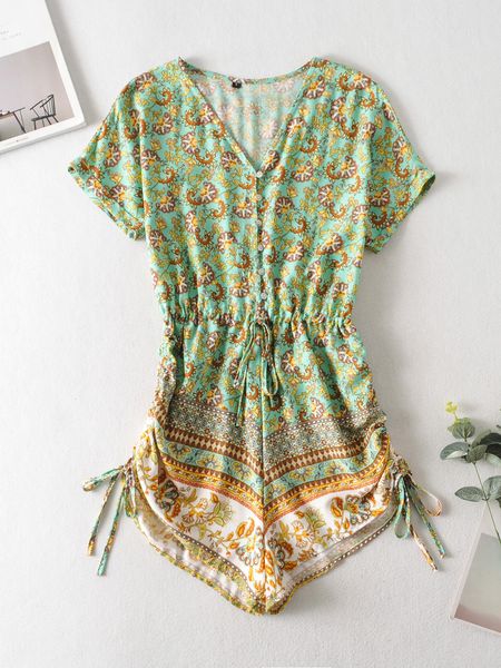 2021 new sleeve romper women vintage green floral print summer playsuit elastic waist beach wear short jumpsuits 4sut, Black;white
2021 new sleeve romper women vintage green floral print summer playsuit elastic waist beach wear short jumpsuits 4sut, Black;white