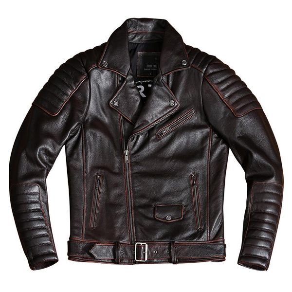 men's leather & faux layer cowhide large size motorcycle jacket genuine retro distressed brown coat male, Black
men's leather & faux layer cowhide large size motorcycle jacket genuine retro distressed brown coat male, Black
