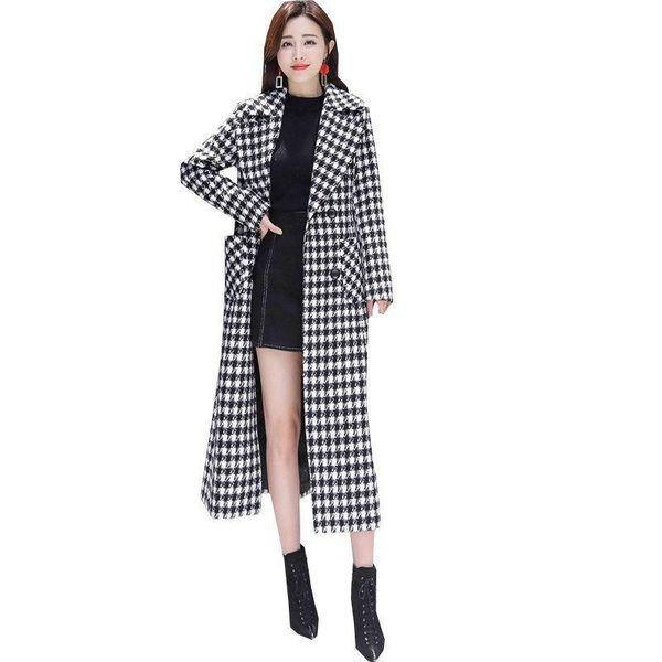 women's wool & blends houndstooth woolen coat female plus size 2021 autumn winter korean elegant warm thickened below the knee lattice, Black
women's wool & blends houndstooth woolen coat female plus size 2021 autumn winter korean elegant warm thickened below the knee lattice, Black