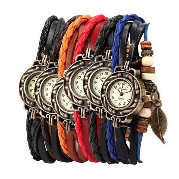 wristwatches 6pc womens bracelet weave wrap quartz leather leaf beads wrist watches women lady fashions watch christmas, Slivery;brown
wristwatches 6pc womens bracelet weave wrap quartz leather leaf beads wrist watches women lady fashions watch christmas, Slivery;brown
