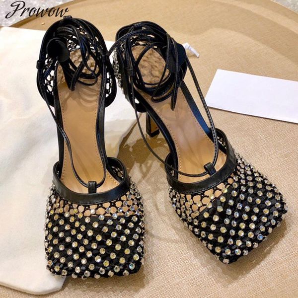 dress shoes prowow elegant luxury crystal square toe sandals summer brand design high heels women fashion lace-up female, Black
dress shoes prowow elegant luxury crystal square toe sandals summer brand design high heels women fashion lace-up female, Black