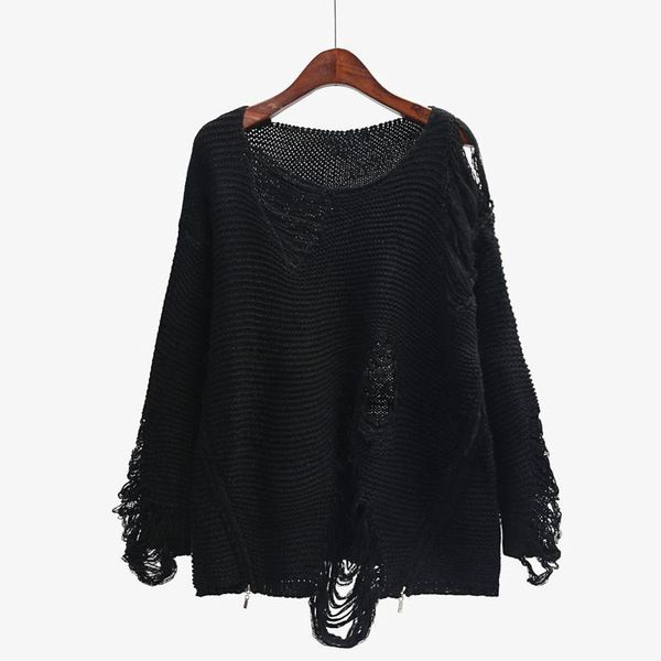 women's sweaters women fashion side zipper ripped black sweater long sleeve loose casual hollow out knit pullover o neck holes jumper, White;black
women's sweaters women fashion side zipper ripped black sweater long sleeve loose casual hollow out knit pullover o neck holes jumper, White;black