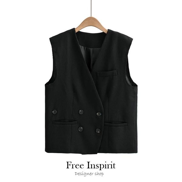 women's vests casual style vest solid color button pockets v-neck double breasted loose coats, Black;white
women's vests casual style vest solid color button pockets v-neck double breasted loose coats, Black;white