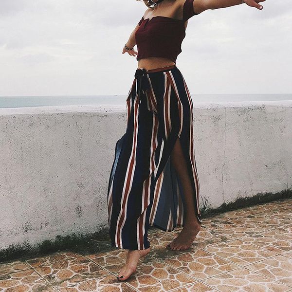 women's pants & capris loose striped wide leg holiday full length high slit chiffon palazzo women, Black;white
women's pants & capris loose striped wide leg holiday full length high slit chiffon palazzo women, Black;white