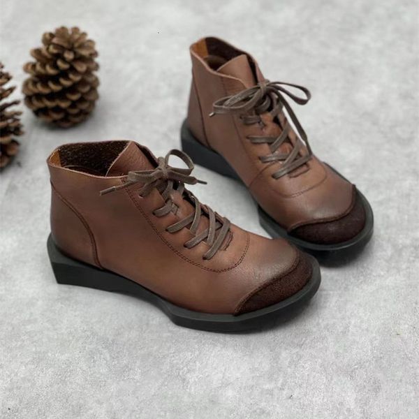 short solid color front lace up martin layer casual round head flat bottom leather women's boots, Black
short solid color front lace up martin layer casual round head flat bottom leather women's boots, Black