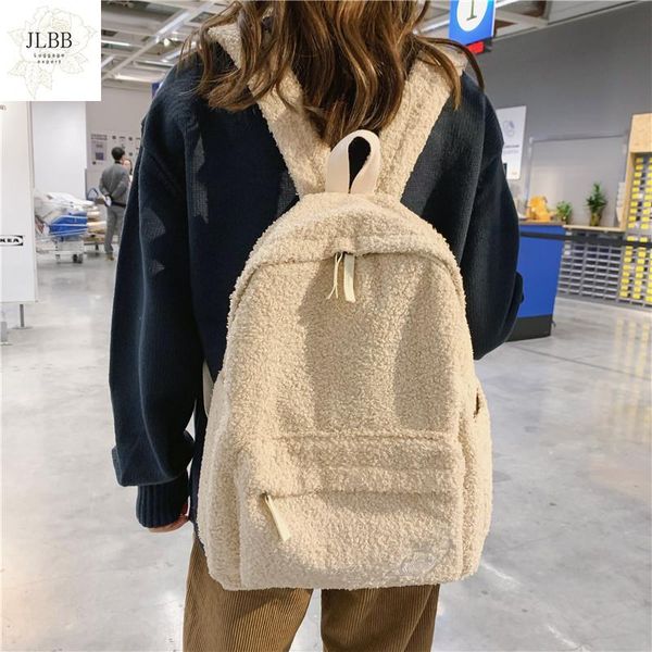 backpack simple plush women winter style shoulder school bag for teenage girls college 14 inch lapbackpacks ladies