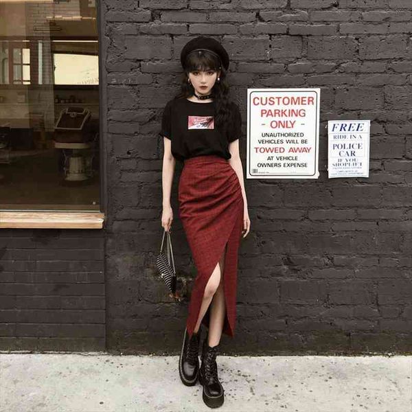 leixin original dark hard girl cool and handsome red plaid split high waist long skirt shows thin autumn girl, Black
leixin original dark hard girl cool and handsome red plaid split high waist long skirt shows thin autumn girl, Black