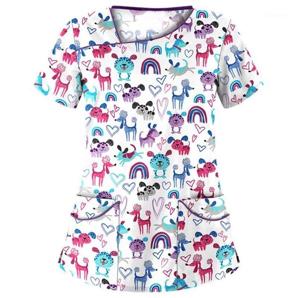 women's t-shirt uniform women short sleeve t shirts cartoon print cute carer summer clothing with pockets scrubs, White
women's t-shirt uniform women short sleeve t shirts cartoon print cute carer summer clothing with pockets scrubs, White