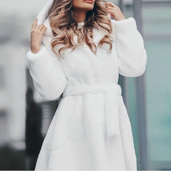 women's fur & faux fashion outwear coat long winter thicken white lace-up solid color slim plush hooded warm jacket, Black
women's fur & faux fashion outwear coat long winter thicken white lace-up solid color slim plush hooded warm jacket, Black