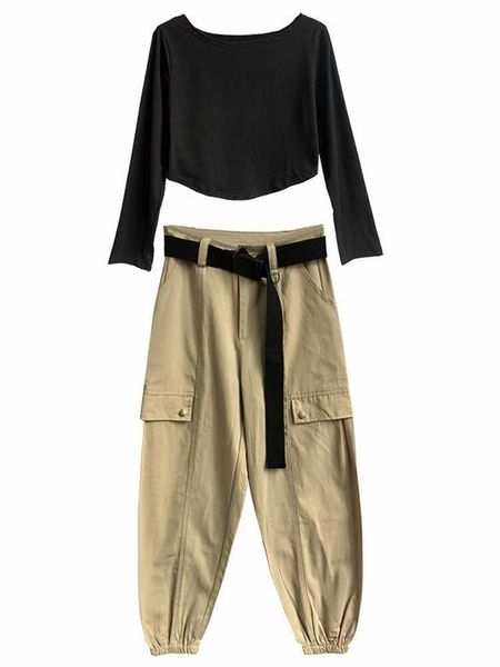 two piece set women spring autumn korean casual clothes tshirt + pant overalls outfits ensemble femme with belt 210601, White
two piece set women spring autumn korean casual clothes tshirt + pant overalls outfits ensemble femme with belt 210601, White