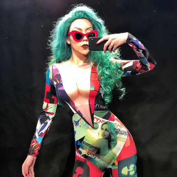fashion colorful print spandex jumpsuit women overalls female singer stretch bodysuit nightclub birthday party stage show outfit, Black;red
fashion colorful print spandex jumpsuit women overalls female singer stretch bodysuit nightclub birthday party stage show outfit, Black;red