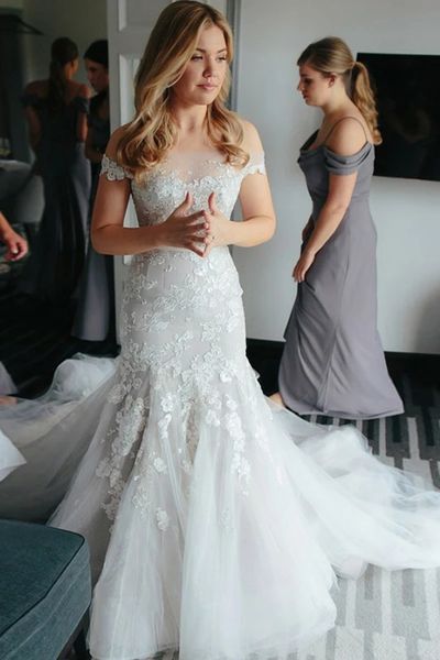 wedding dress off the shoulder appliqued bride dresses mermaid elegant lace bridal gowns 2021, White
wedding dress off the shoulder appliqued bride dresses mermaid elegant lace bridal gowns 2021, White