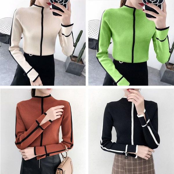 women's sweaters women autumn winter fashion solid color slim long-sleeved half high collar bottom casual sweater, White;black
women's sweaters women autumn winter fashion solid color slim long-sleeved half high collar bottom casual sweater, White;black