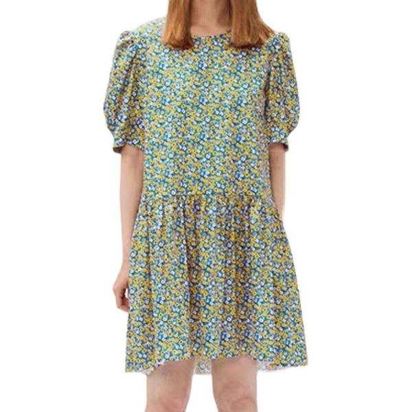 party dresses 2021 summer women pleated ruffled short dress yellow flower print mini loose robes, White;black
party dresses 2021 summer women pleated ruffled short dress yellow flower print mini loose robes, White;black