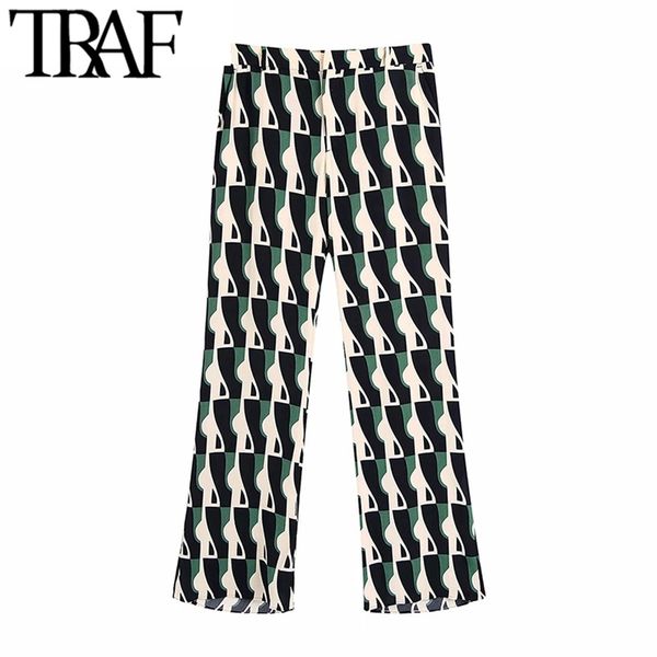 traf women fashion side pockets printed flared pants vintage high elastic waist zipper fly female trousers mujer 210925, Black;white
traf women fashion side pockets printed flared pants vintage high elastic waist zipper fly female trousers mujer 210925, Black;white
