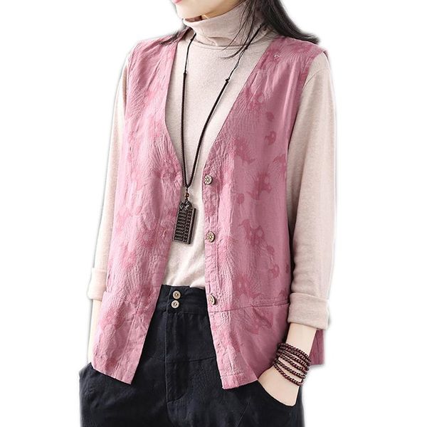 women cotton linen vest outwear fashion for spring summer pink v neck loose print sleeveless jacket new female a12231116, Black;white
women cotton linen vest outwear fashion for spring summer pink v neck loose print sleeveless jacket new female a12231116, Black;white
