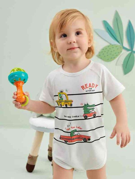 baby slogan & cartoon graphic bodysuit she, Blue