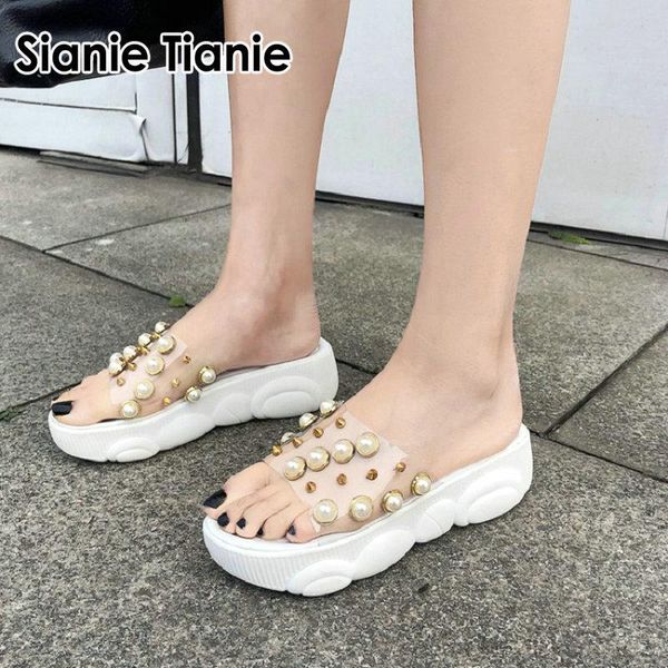 slippers sianie tianie 2021 summer platform casual flats shoes pvc transparent woman slides mules with pearl and rivets, Black
slippers sianie tianie 2021 summer platform casual flats shoes pvc transparent woman slides mules with pearl and rivets, Black