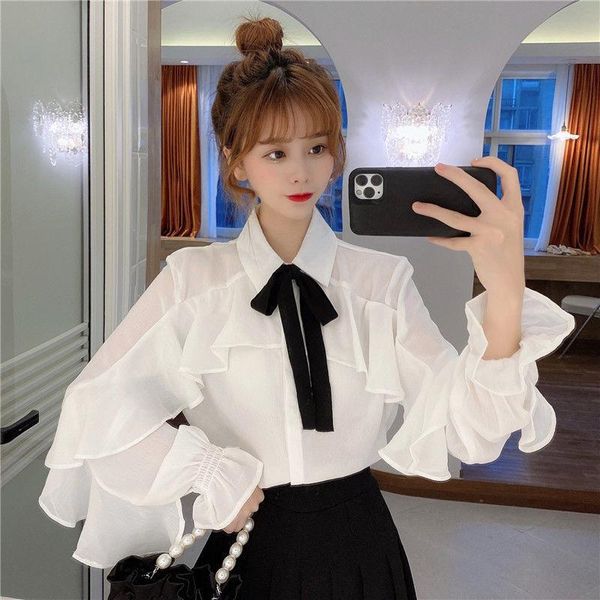 women's blouses & shirts women 2021 spring autumn ruffled chiffon female long sleeve bow ladies solid color loose casual n21, White
women's blouses & shirts women 2021 spring autumn ruffled chiffon female long sleeve bow ladies solid color loose casual n21, White