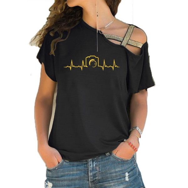 women short sleeve t shirt heartbeat of camera t shirts new summer short sleeve cotton fashion pgrapher irregular skew cross, White
women short sleeve t shirt heartbeat of camera t shirts new summer short sleeve cotton fashion pgrapher irregular skew cross, White