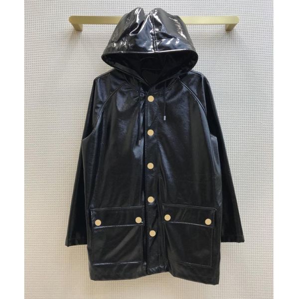 women's leather & faux 21 street style cool single breasted bright shell hooded coat light luxury loose europe trench women long, Black
women's leather & faux 21 street style cool single breasted bright shell hooded coat light luxury loose europe trench women long, Black