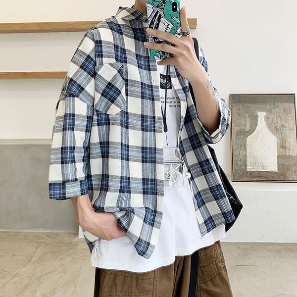 men's casual shirts summer plaid shirt men korean fashion loose business harajuku streetwear three-quarter sleeve short-sleeved, White;black
men's casual shirts summer plaid shirt men korean fashion loose business harajuku streetwear three-quarter sleeve short-sleeved, White;black