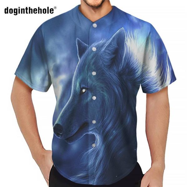 men's casual shirts doginthehole big size button 3d wolf prints short sleeves round collar male summer clothes cool streetwear, White;black