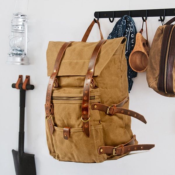 backpack retro handmade waterproof wax wash canvas stitching leather outdoor travel mountaineering
backpack retro handmade waterproof wax wash canvas stitching leather outdoor travel mountaineering