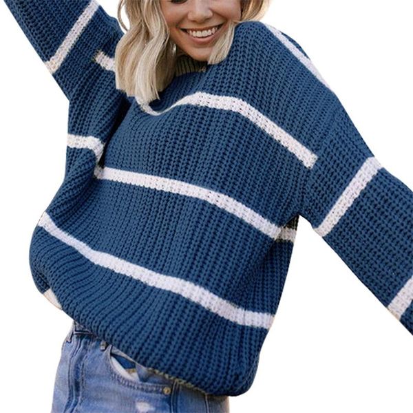 women's sweaters hirigin 2021 autumn and winter women round neck casual long sleeve striped print loose cable knit streetwear, White;black
women's sweaters hirigin 2021 autumn and winter women round neck casual long sleeve striped print loose cable knit streetwear, White;black