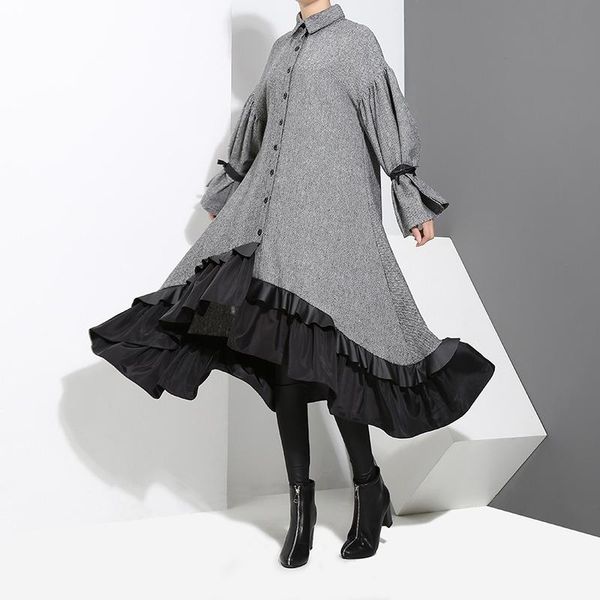 casual dresses fashion gray black layered spring women's elegant dress loose ruffled shirt long, Black;gray
casual dresses fashion gray black layered spring women's elegant dress loose ruffled shirt long, Black;gray